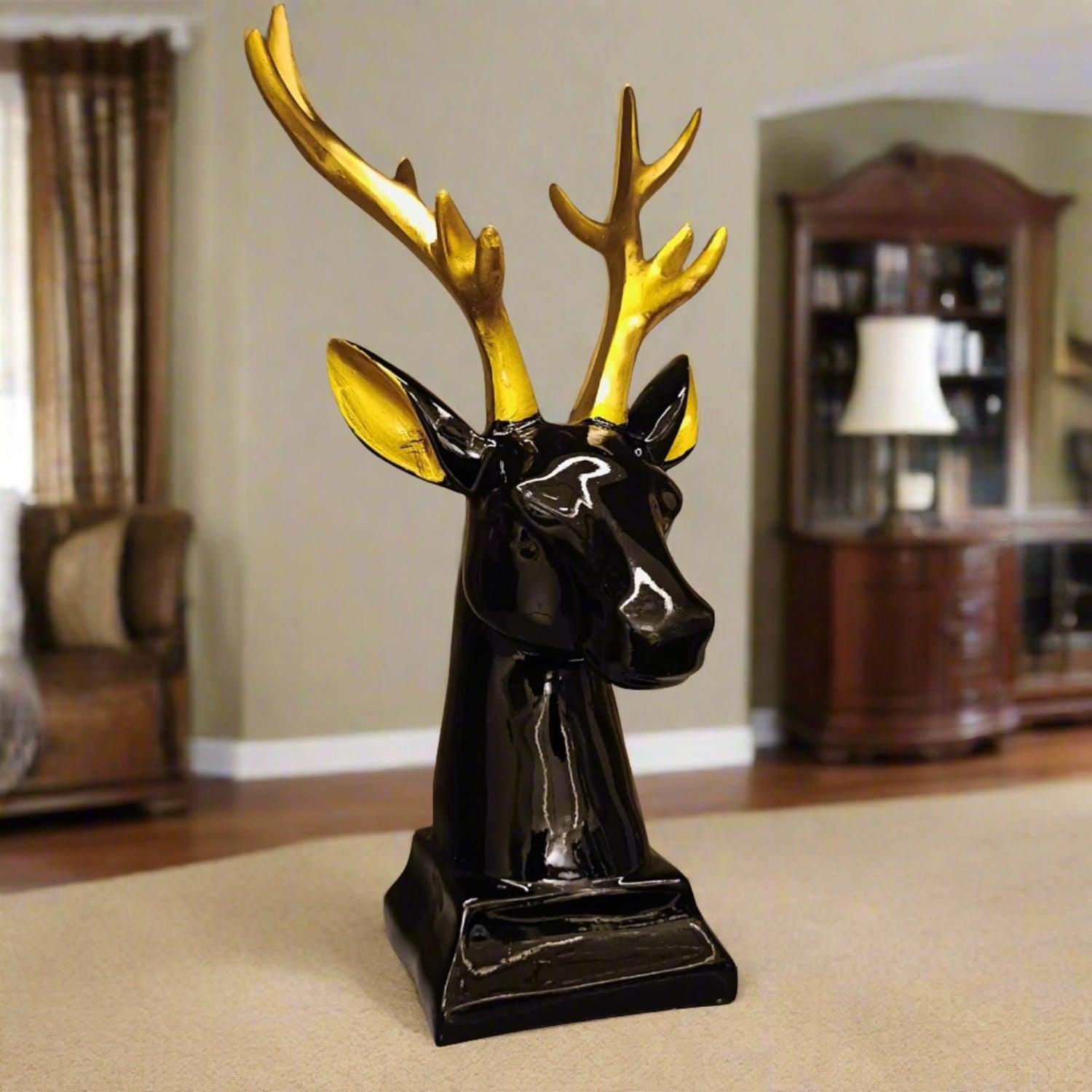 ALiLa Black Deer with Golden Horn Statue Idol for Table/ Living room Decoration & Gifting, 11 Inches Height - ALiLA