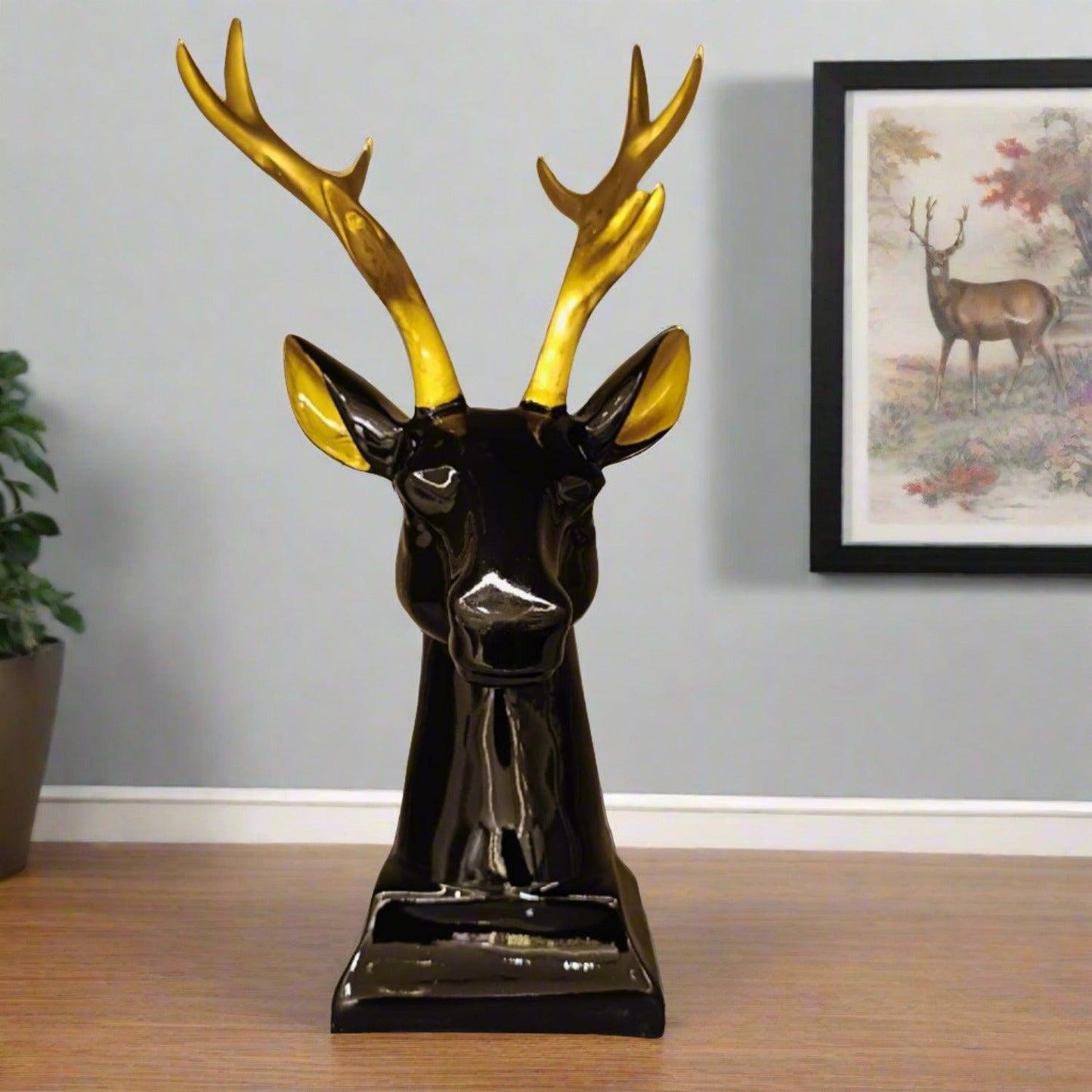 ALiLa Black Deer with Golden Horn Statue Idol for Table/ Living room Decoration & Gifting, 11 Inches Height - ALiLA