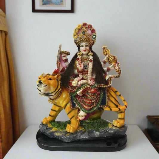 ALiLa Marble & Polyresin Maa Durga MATA Rani Murti Idol Statue Sculpture (14") Multicolor - ALiLA