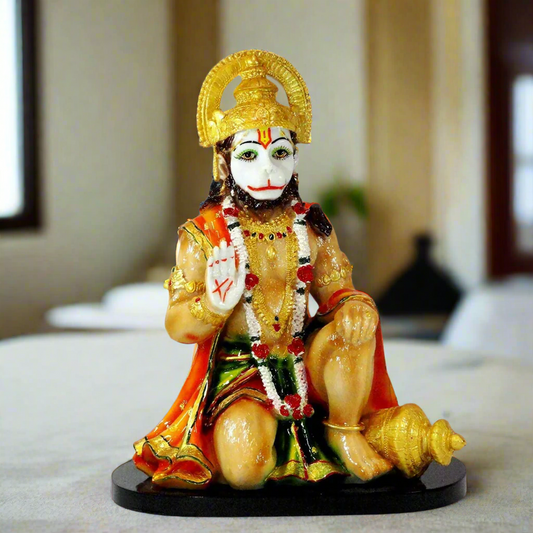 ALiLA ALILA Bahubali Panchmukhi Hanuman Ji Idol Marble Finish – 13 Inch Pavan Putra Bajrangbali Murti for Home Temple, Vastu, Puja, and Office Décor | Resin Statue