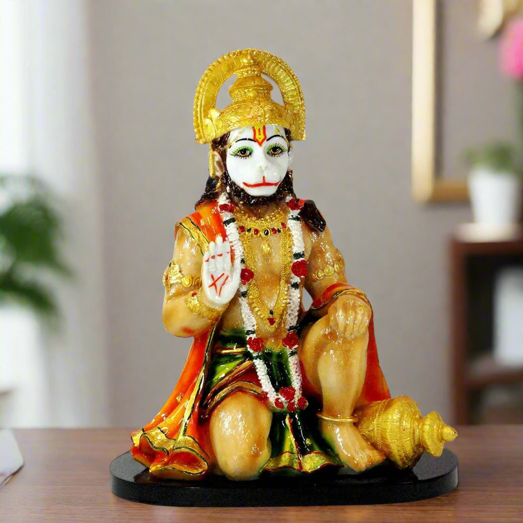ALiLA ALILA Bahubali Panchmukhi Hanuman Ji Idol Marble Finish – 13 Inch Pavan Putra Bajrangbali Murti for Home Temple, Vastu, Puja, and Office Décor | Resin Statue