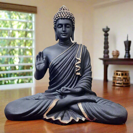 Statue ALiLA ALiLa Big Size Meditating Black Buddha Idol Statue Showpiece for Home Garden Living Room Decor Decoration Gift Gifting Items, 14 inches / 35cm / 1 Feet Statue