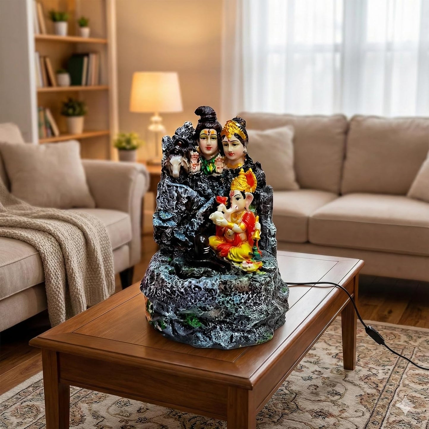 Water Fountain ALiLA ALiLa Lord Shiva Family LED Waterfall Fountain Statue | 18 Inch | Temple, Home & Garden Decor Water Fountain
