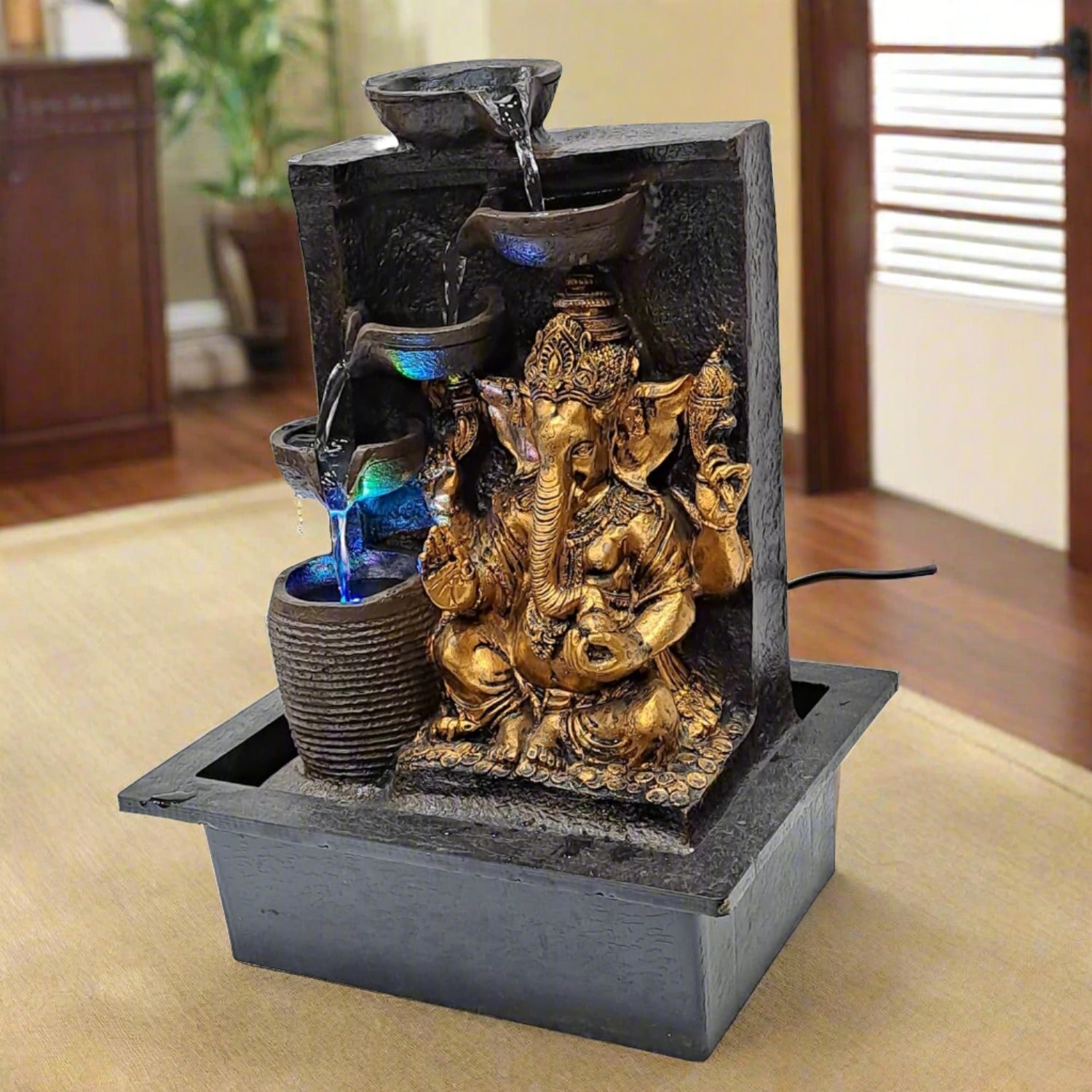 Water Fountain ALiLA ALiLa Ganesha Statue Waterfall Fountain with LED Lights for Home/Living room/Garden/Table/ Decoration gifting item Water Fountain