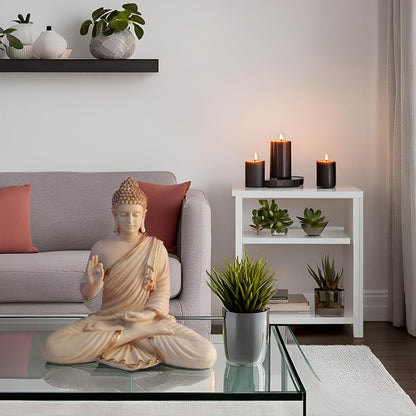 Statue ALiLA ALiLa Beige Big Size Meditating Beige Buddha Idol Vastu Statue Showpiece for Home Garden Living Room Decor Decoration Gift Gifting Items, 14 inches / 35cm / 1 Feet Statue