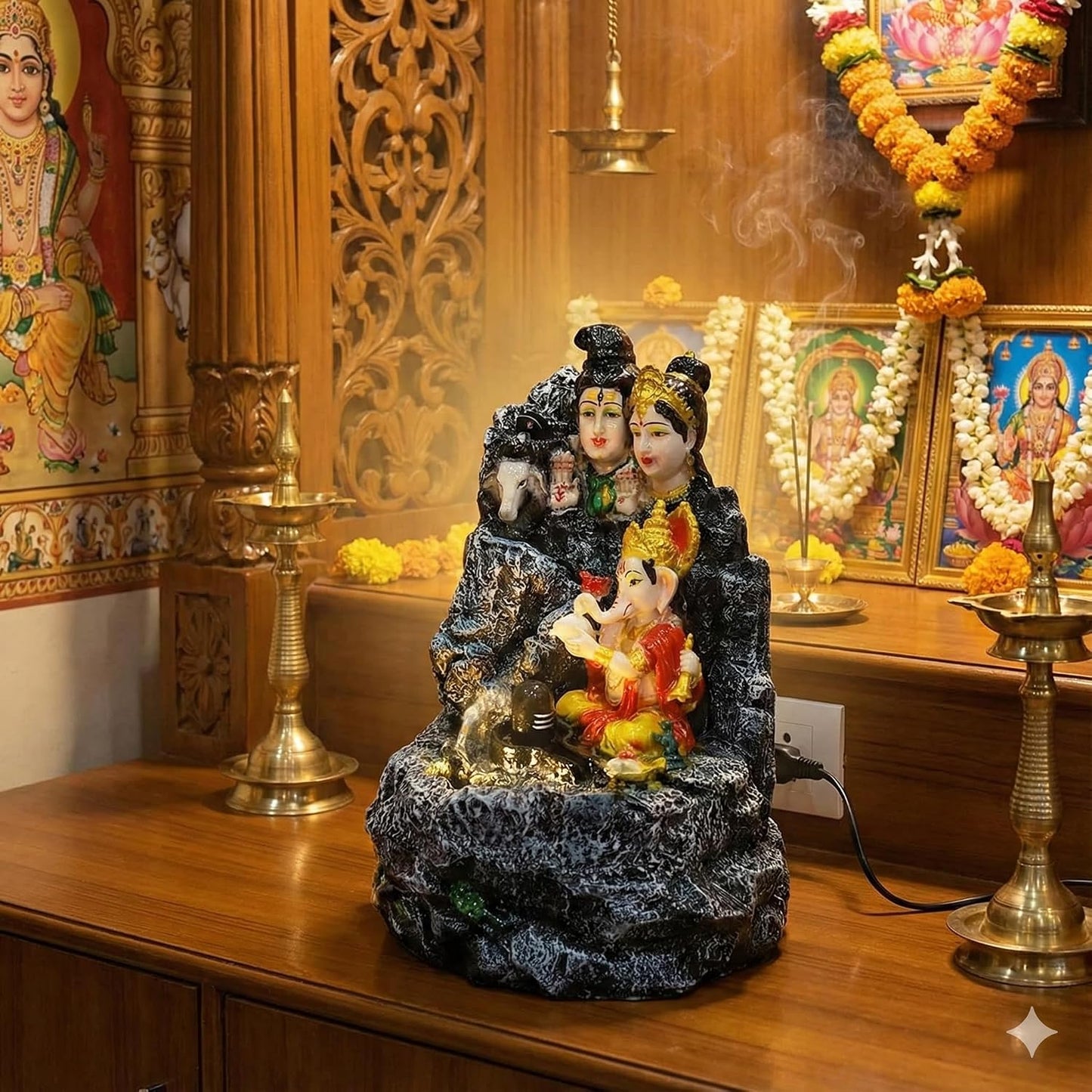Water Fountain ALiLA ALiLa Lord Shiva Family LED Waterfall Fountain Statue | 18 Inch | Temple, Home & Garden Decor Water Fountain