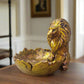 Statue ALiLA ALILA Lion Babbar Sher Bowk Tray Statue Showpiece Idol for Gifting & Home Living Room Table Decoration, Golden Statue