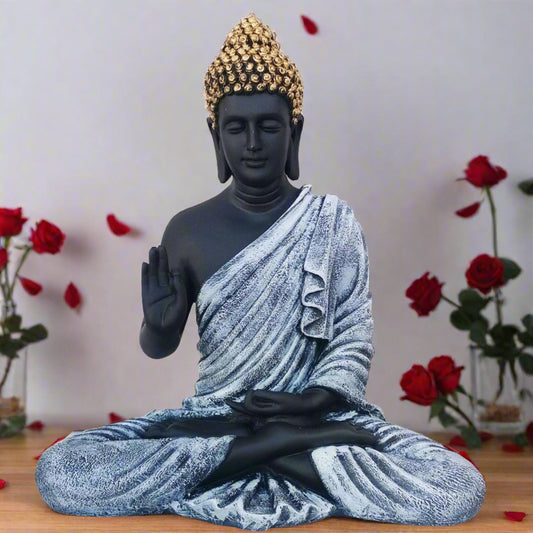 Statue ALiLA ALiLa Big Size Meditating Grey Buddha Idol Vastu Statue Showpiece for Home Garden Living Room Decor Decoration Gift Gifting Items, 14 inches / 35cm / 1 Feet Statue