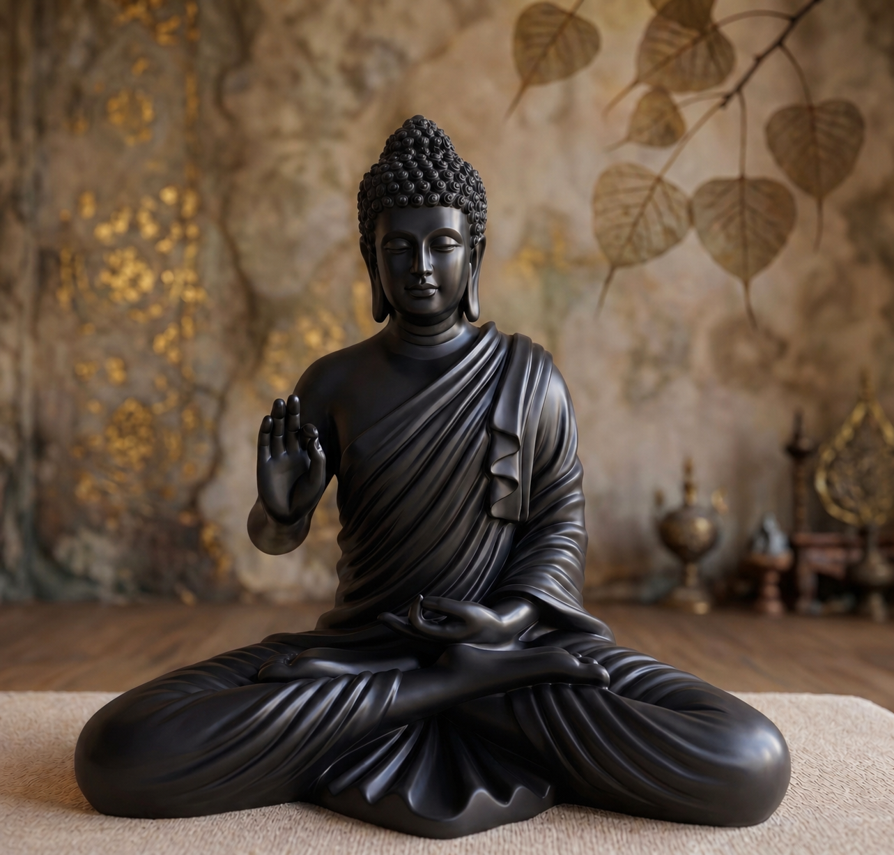 Statue ALiLA ALiLa Black Big Size Meditating Beige Buddha Idol Vastu Statue Showpiece for Home Garden Living Room Decor Decoration Gift Gifting Items, 14 inches / 35cm / 1 Feet Statue