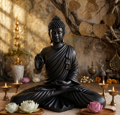 Statue ALiLA ALiLa Black Big Size Meditating Beige Buddha Idol Vastu Statue Showpiece for Home Garden Living Room Decor Decoration Gift Gifting Items, 14 inches / 35cm / 1 Feet Statue