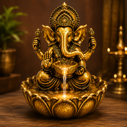 Water Fountain ALiLA ALiLa Golden Ganesha Water Fountain with LED Light, 38 cm, Lord Ganesh Tabletop Waterfall Fountain, Resin Decorative Showpiece for Home, Living Room, Office & Pooja Room, Vastu Decor Water Fountain