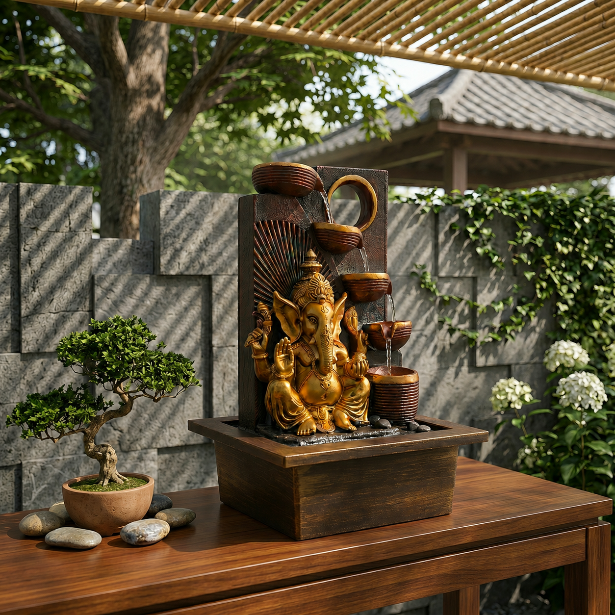 Water Fountain ALiLA ALiLa Big Ganesha Diya Waterfall LED Fountain for Office, Table, Living Room, Lawn, Garden Decoration or Gifting item Water Fountain