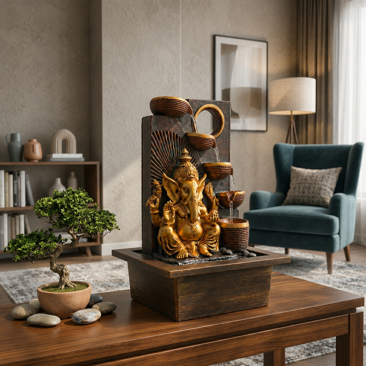 Water Fountain ALiLA ALiLa Big Ganesha Diya Waterfall LED Fountain for Office, Table, Living Room, Lawn, Garden Decoration or Gifting item Water Fountain