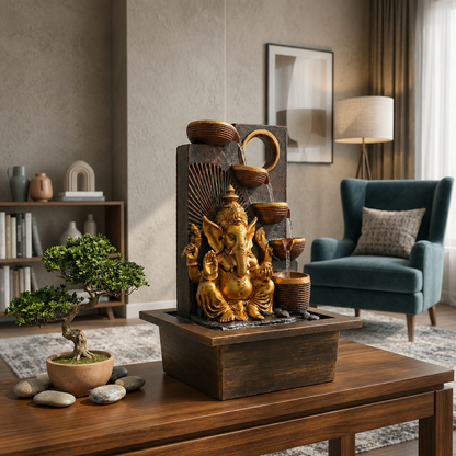 Water Fountain ALiLA ALiLa Big Ganesha Diya Waterfall LED Fountain for Office, Table, Living Room, Lawn, Garden Decoration or Gifting item Water Fountain