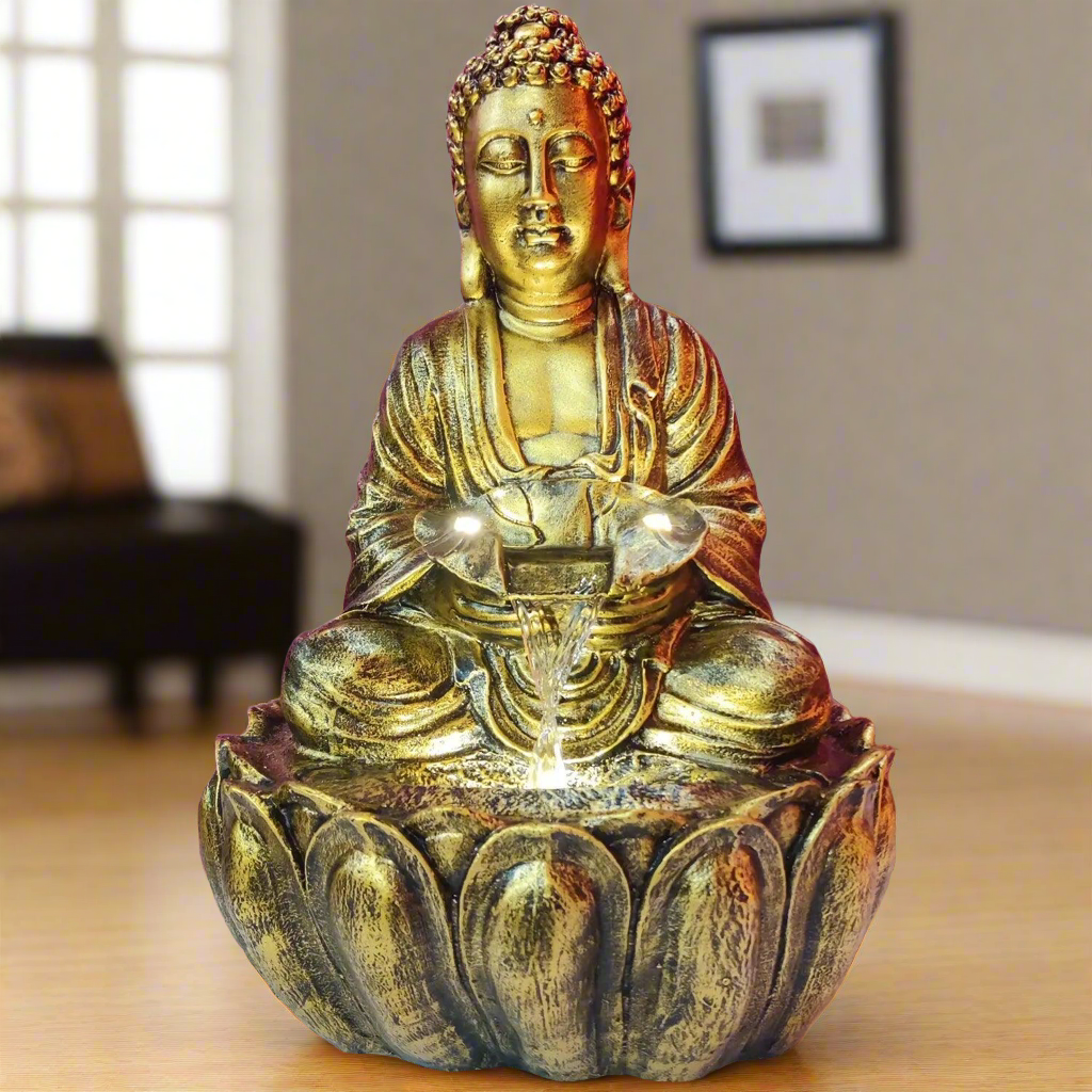 Water Fountain ALiLA ALiLa Kamal Buddha Idol Table Top Water Fall Fountain with LED Lights Home Decor Decoration  Indoor Outdoor Gift Gifting Items, 21 inches Water Fountain