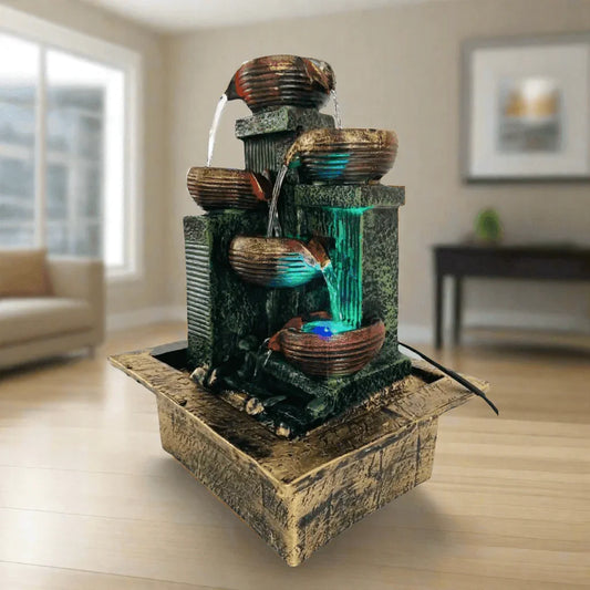 ALiLa Table Top Indoor Outdoor Water Fall Fountain with LED Lights Home Decor Decoration Gift Gifting Items (LXBXH: 12x9x15 Inch) - ALiLA