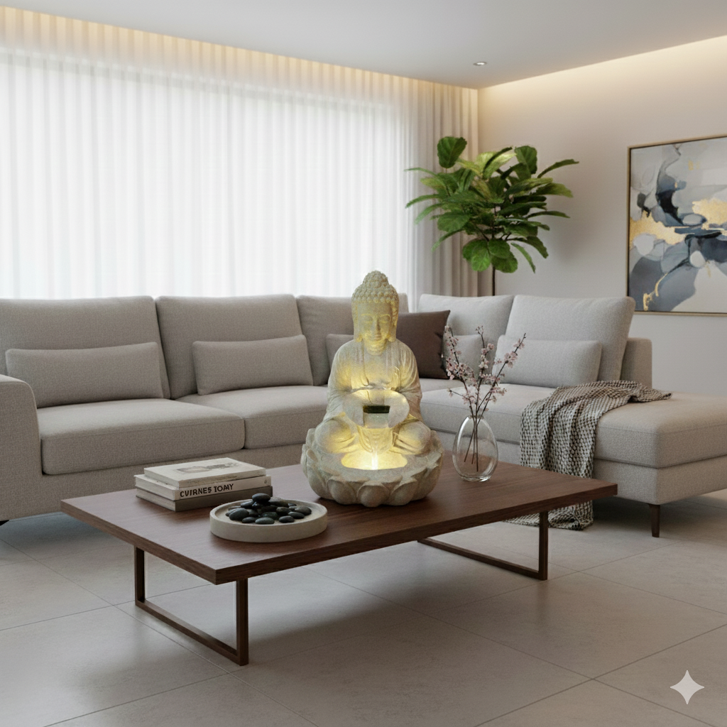 Water Fountain ALiLA ALiLa Kamal Lotus Buddha Statue Water Fountains For Home Living Room Decor with LED Lights Decoration  Indoor Outdoor Gift Gifting Items, 21 inches Water Fountain