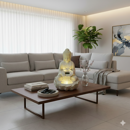 Water Fountain ALiLA ALiLa Kamal Lotus Buddha Statue Water Fountains For Home Living Room Decor with LED Lights Decoration  Indoor Outdoor Gift Gifting Items, 21 inches Water Fountain