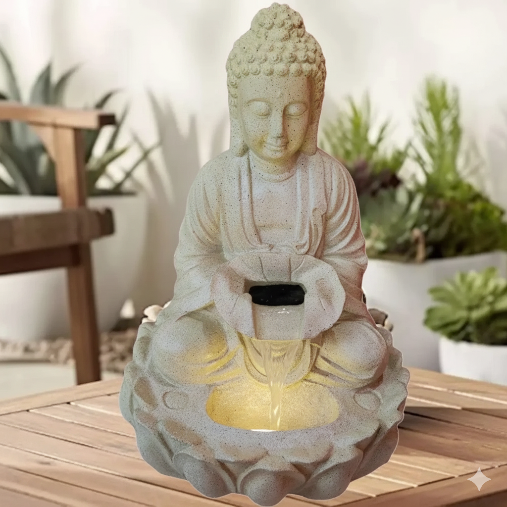 Water Fountain ALiLA ALiLa Kamal Lotus Buddha Statue Water Fountains For Home Living Room Decor with LED Lights Decoration  Indoor Outdoor Gift Gifting Items, 21 inches Water Fountain