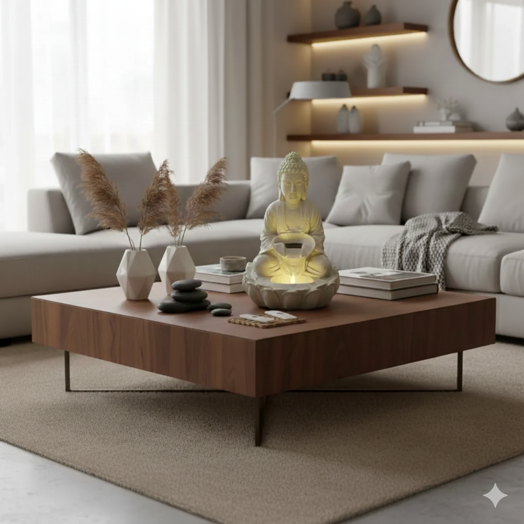 Water Fountain ALiLA ALiLa Kamal Lotus Buddha Statue Water Fountains For Home Living Room Decor with LED Lights Decoration  Indoor Outdoor Gift Gifting Items, 21 inches Water Fountain