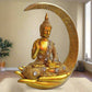 Statue ALiLA Golden Meditating Buddha Moon Statue Idol for Home Living Room Decor, 9 Inches Statue