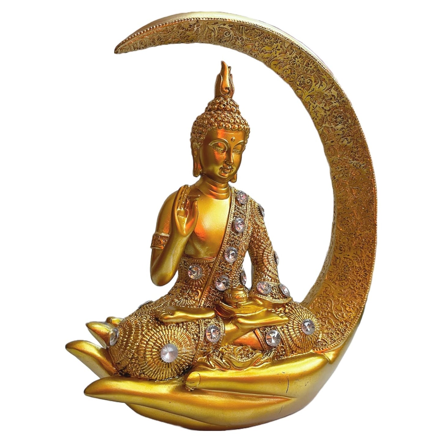 Statue ALiLA Golden Meditating Buddha Moon Statue Idol for Home Living Room Decor, 9 Inches Statue