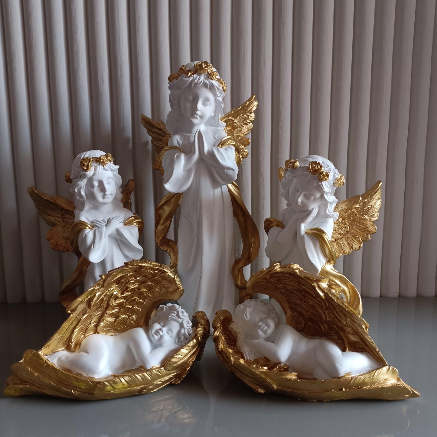 Statue ALiLA White Fairy Angels Figurine Statues for Home Living Room Garden Shelf Mantel Decor Decoration Gifting Item, Set of 5 Statue