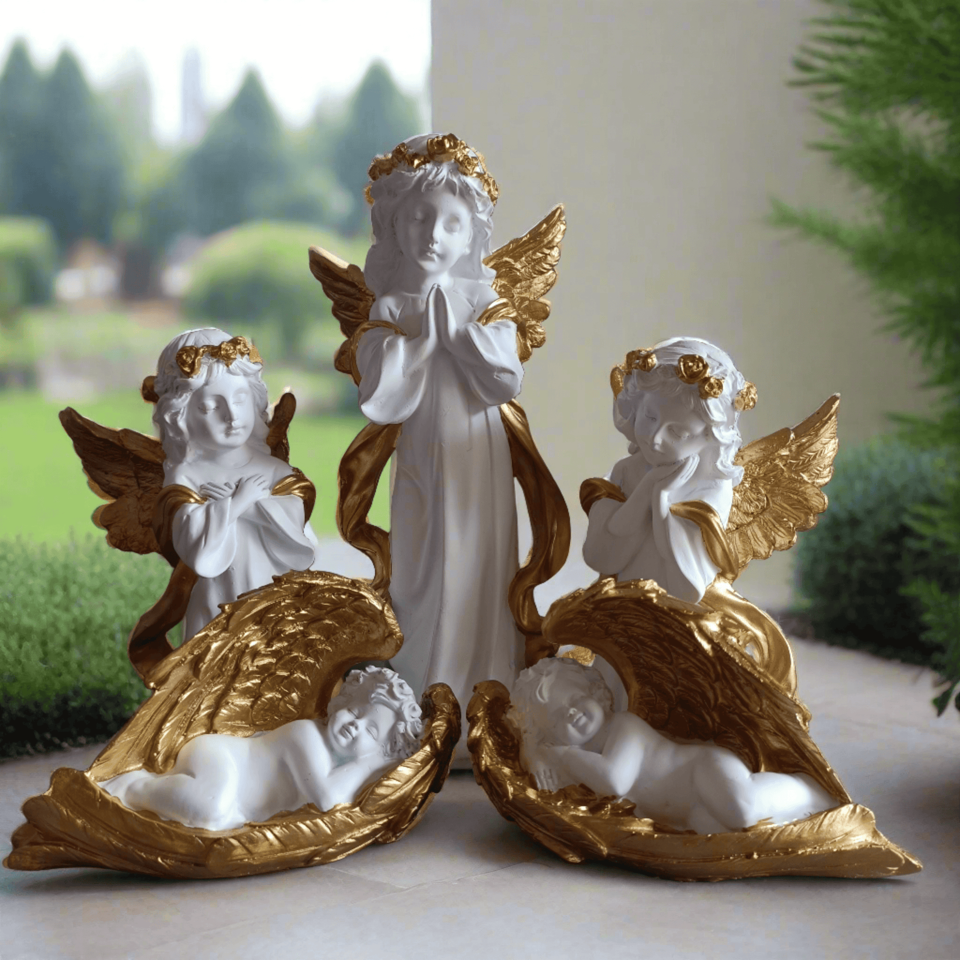 White Fairy Angels Figurine Statues for Home Living Room Garden Shelf Mantel Decor Decoration Gifting Item, Set of 5 - ALiLA