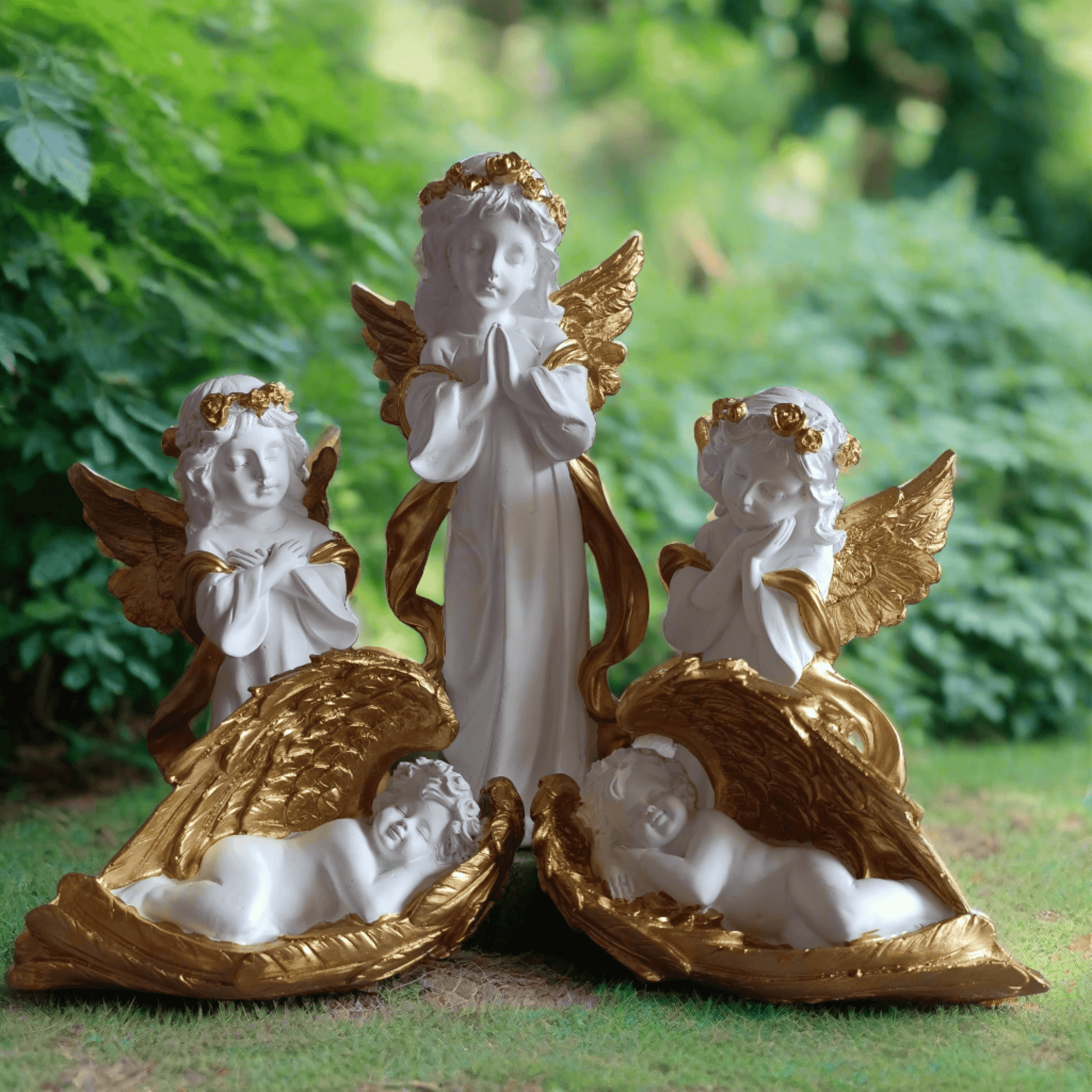 White Fairy Angels Figurine Statues for Home Living Room Garden Shelf Mantel Decor Decoration Gifting Item, Set of 5 - ALiLA