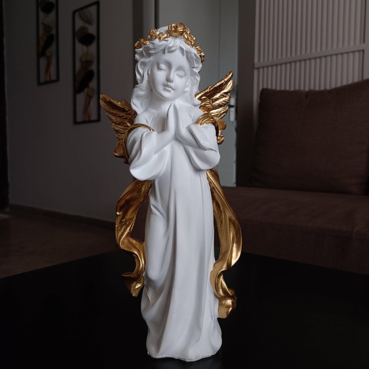 Statue ALiLA Copy of Big Size Meditating Golden White Buddha Idol Statue Showpiece for Home Garden Living Room Decor Decoration Gift Gifting Items, 14 inches / 35cm / 1 Feet Statue