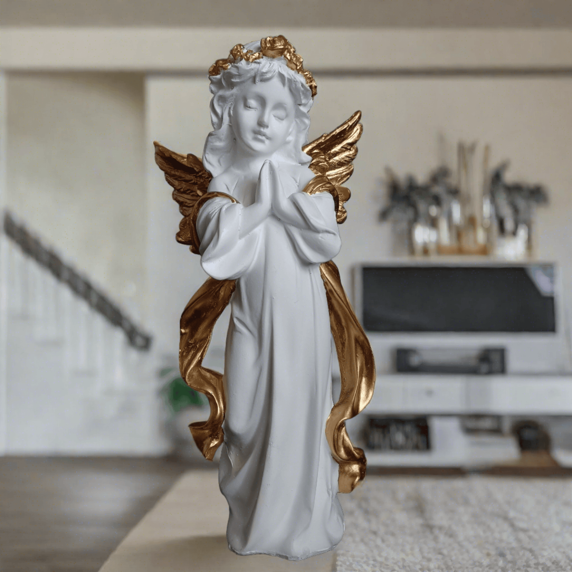 Statue ALiLA ALiLa Praying Angel Statue with Wings Figurine for Home Living Room Garden Shelf Mantel Decor Decoration Gifting Item, 12 Inches Statue