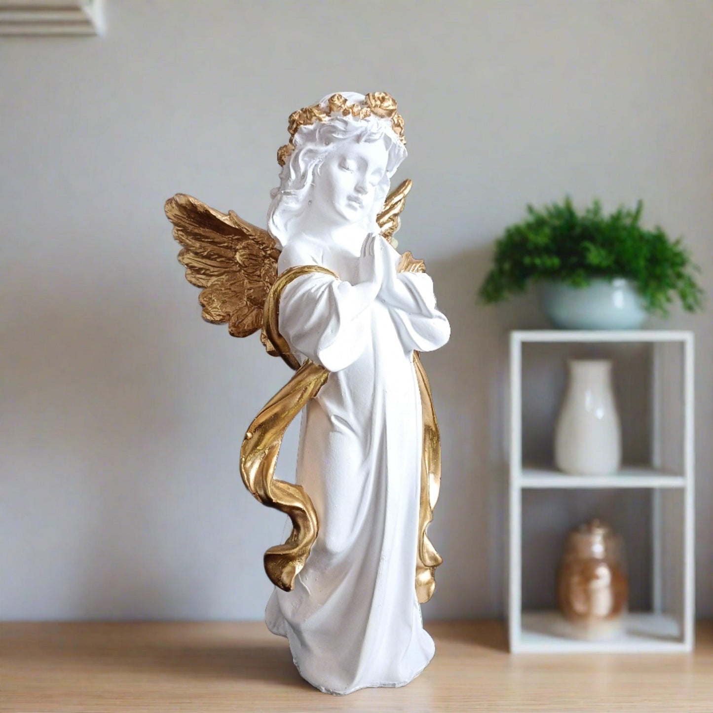 Statue ALiLA Praying Angel Statue with Wings Figurine for Home Living Room Garden Shelf Mantel Decor Decoration Gifting Item, 12 Inches Statue