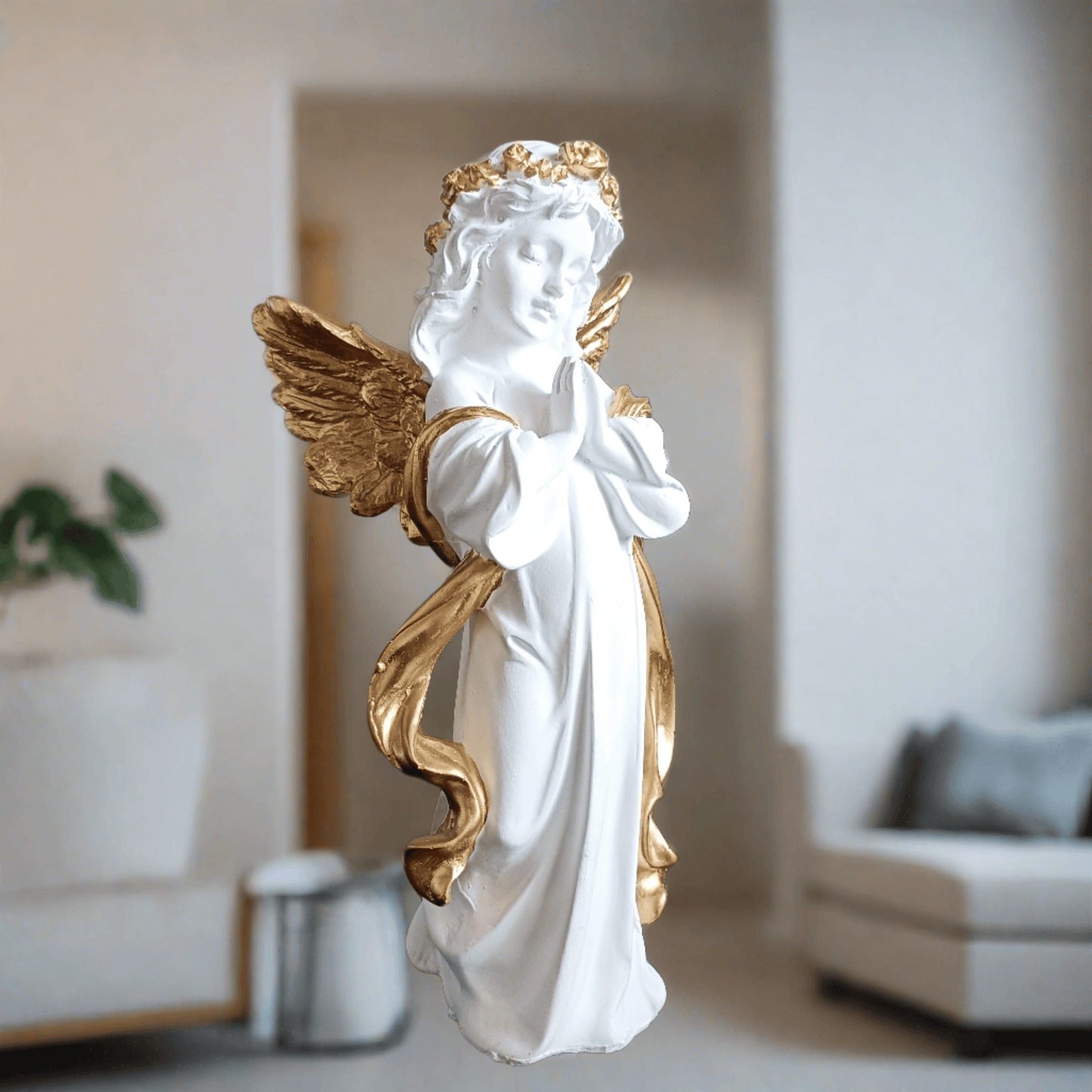 Statue ALiLA ALiLa Praying Angel Statue with Wings Figurine for Home Living Room Garden Shelf Mantel Decor Decoration Gifting Item, 12 Inches Statue