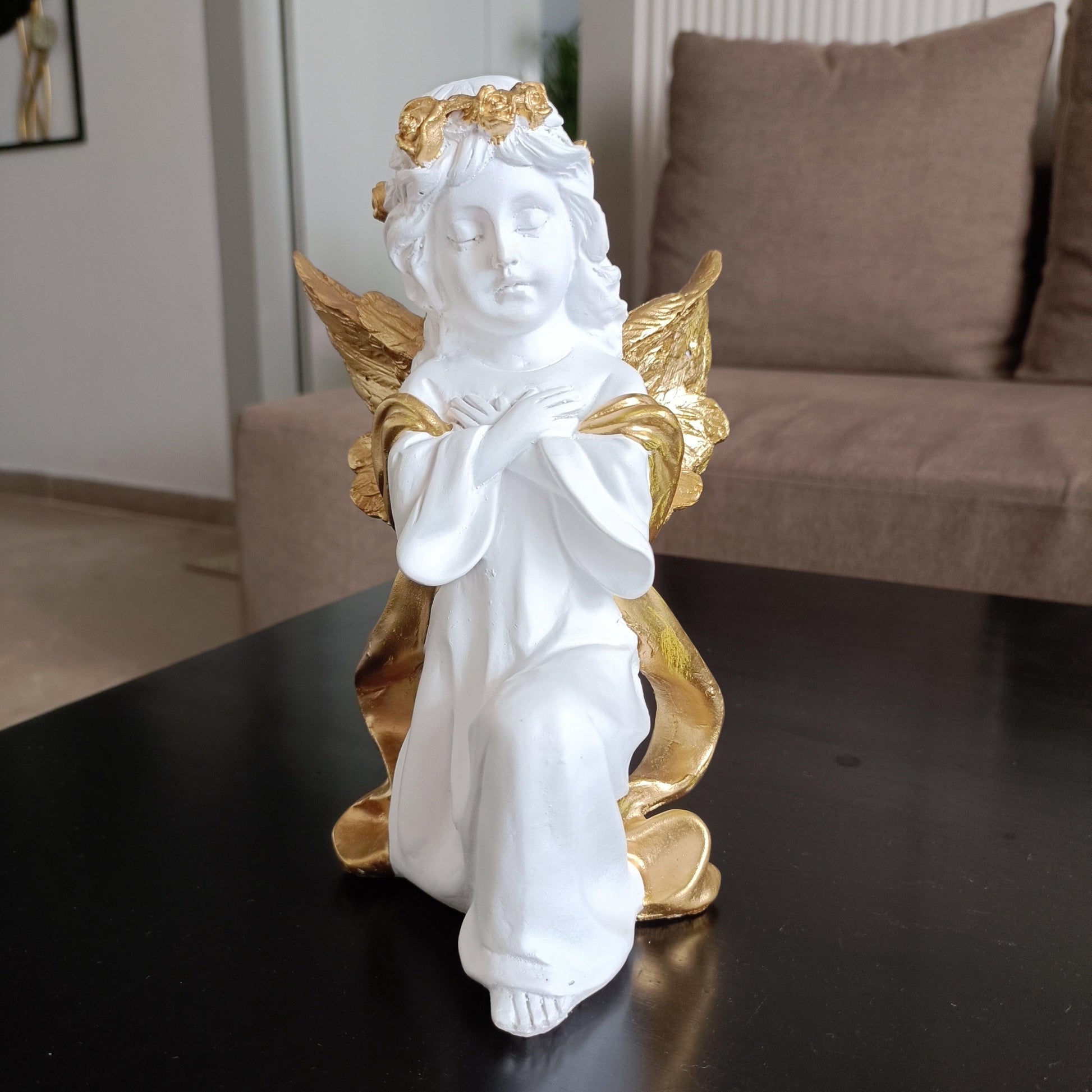 Statue ALiLA White Fairy Angel with Wings Figurine Statue for Home Living Room Garden Shelf Mantel Decor Decoration Gifting Item, 8 Inches Statue