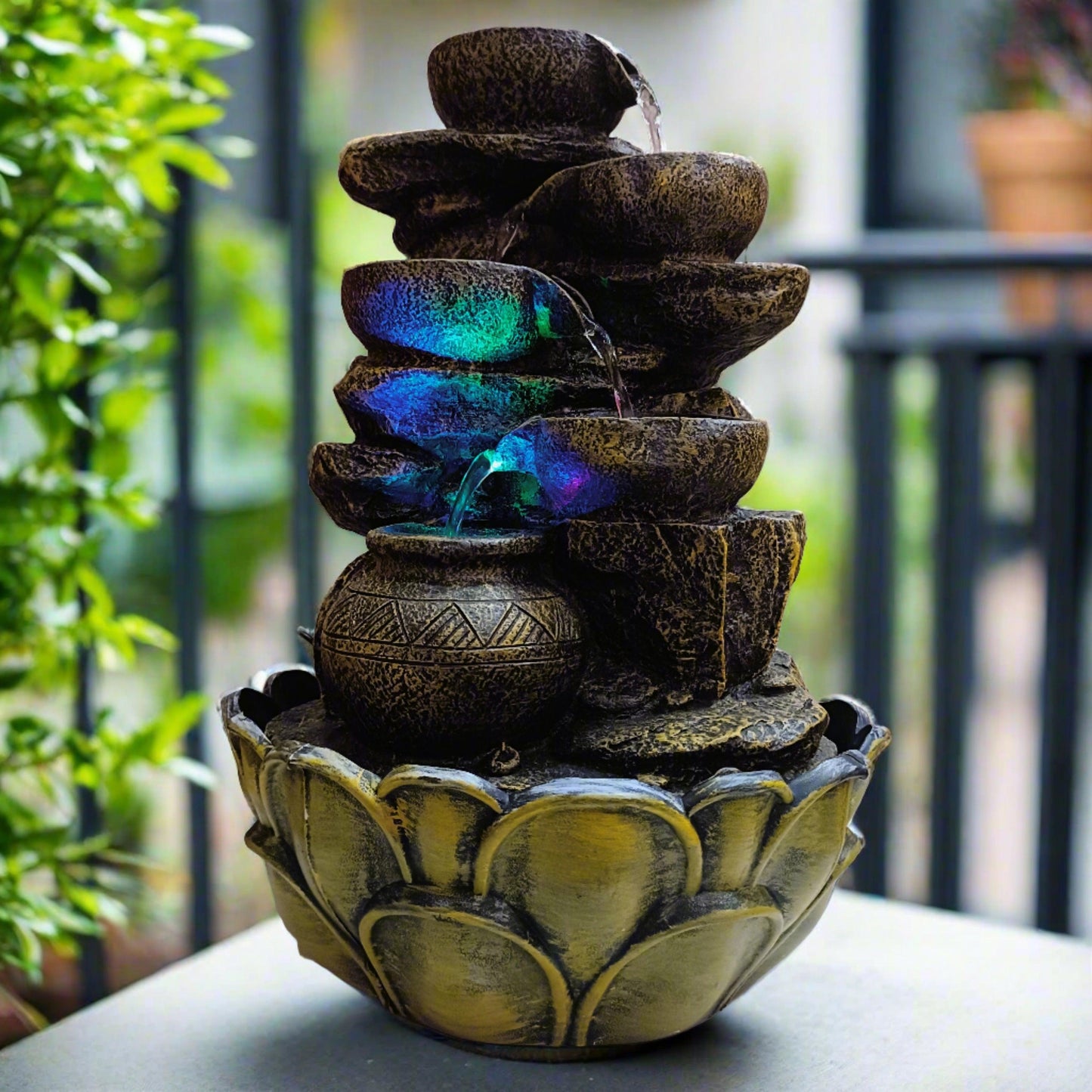 Water Fountain ALiLA ALiLa Water Fall Fountain with LED Lights Home Living Room Decor Table Top Indoor Decoration (LXBXH: 12x9x15 Inch) (Copy) Water Fountain