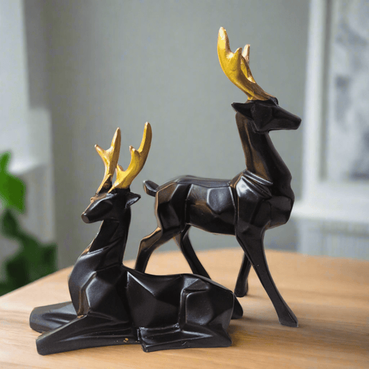 Statue ALiLA Black Deer Showpiece Statue Idol for Home Office Table Deocration & Gifting, Set of 2 Statue