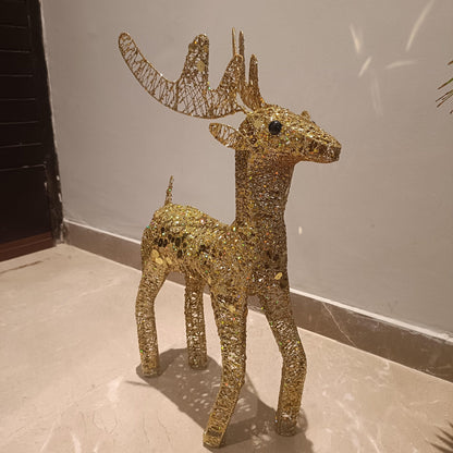 Large Golden Glitter Reindeer Sparkling Christmas Decor & Gifting Item for Home Decoration, 22 inch - ALiLA