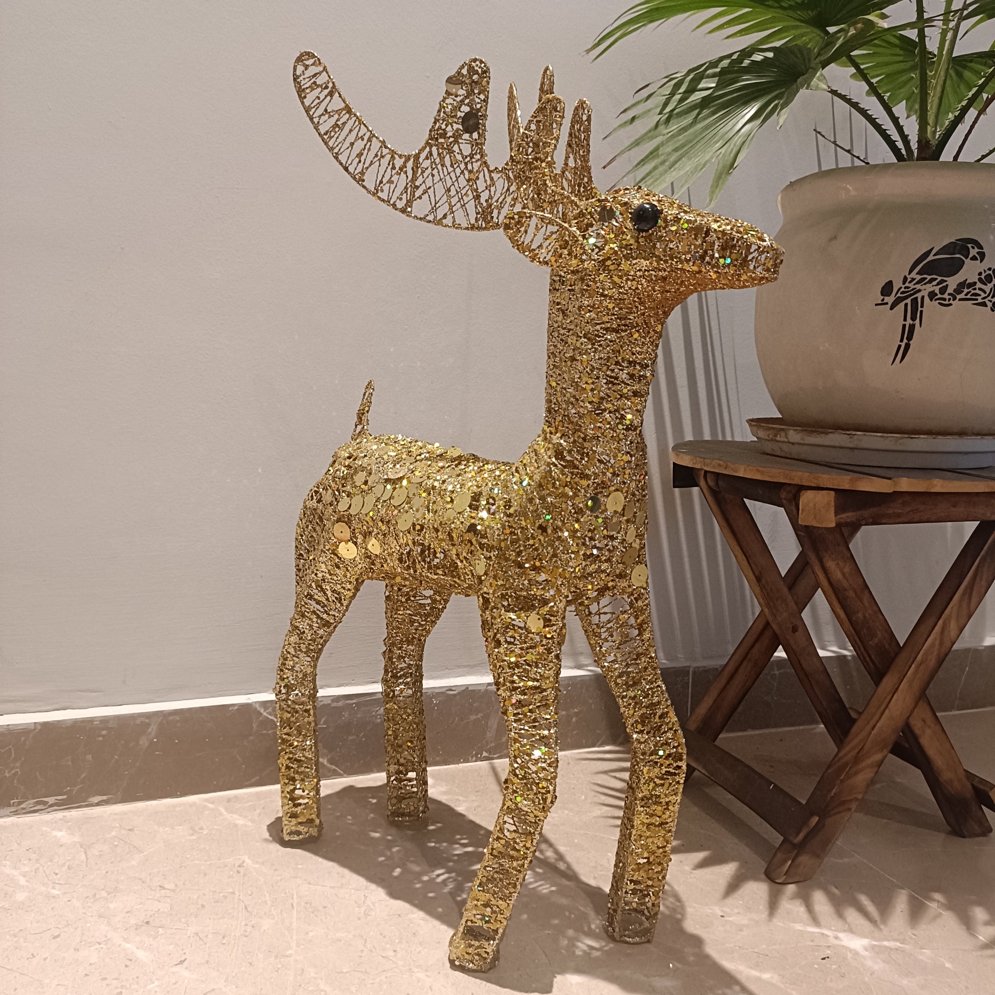 Christmas ALiLA Large Golden Glitter Reindeer Sparkling Christmas Decor & Gifting Item for Home Decoration,  22 inch Christmas