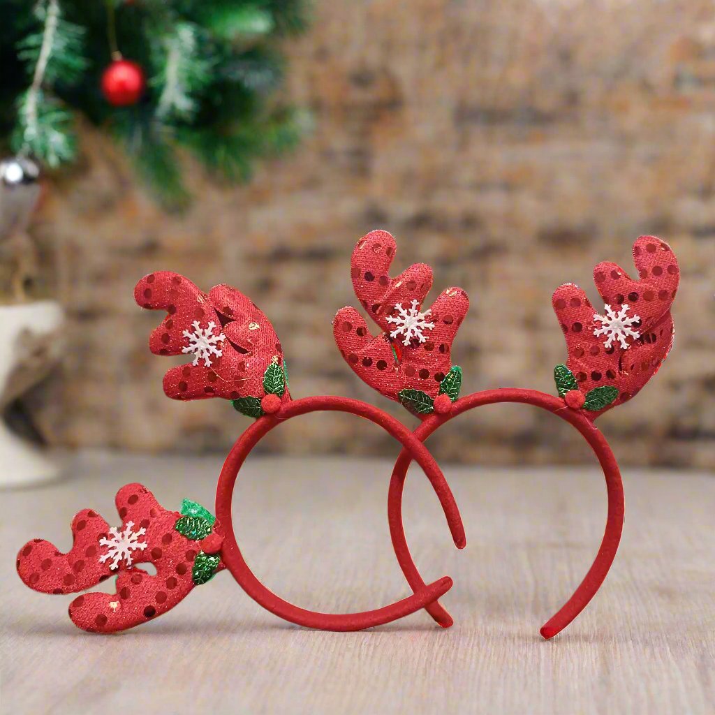 Christmas ALiLA New Winter Xmas Headbands Fashion Reindeer Horns Deer Christmas Head Hair Ears Sparkling Bands Decoration, Red, Pack of 2 Christmas