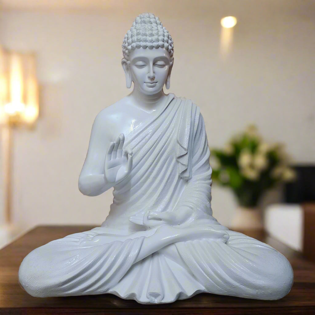 Statue ALiLA White Color Big Size Meditating Buddha Idol Statue Showpiece For Home Garden Living Room Decoration Gifting Items 22 Inches Height Statue