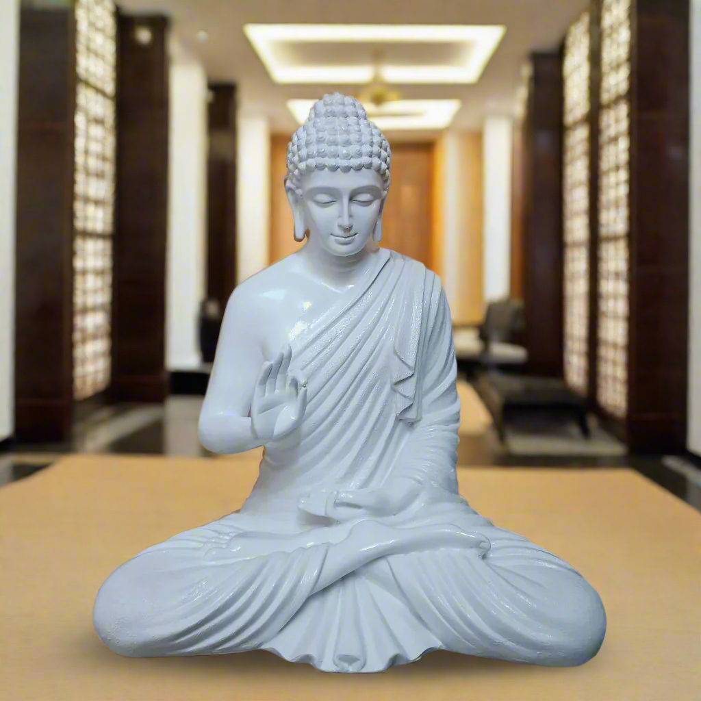 Statue ALiLA White Color Big Size Meditating Buddha Idol Statue Showpiece For Home Garden Living Room Decoration Gifting Items 22 Inches Height Statue