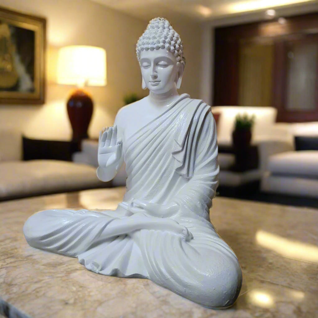 Statue ALiLA White Color Big Size Meditating Buddha Idol Statue Showpiece For Home Garden Living Room Decoration Gifting Items 22 Inches Height Statue