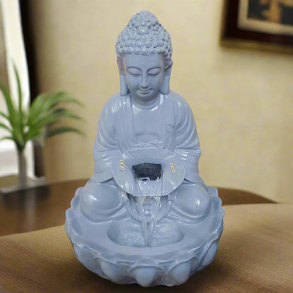 Water Fountain ALiLA ALiLa Kamal Buddha Idol Table Top Water Fall Fountain with LED Lights Home Decoration Indoor Outdoor Gift Gifting Items, 21 inches, Grey Water Fountain
