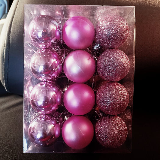 Christmas ALiLA Christmas Xmas Tree Hanging Ornaments Pink Shiny Glossy Matt Balls for Decoration & Gifting, 5cm 24pc Christmas