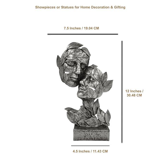 Statue ALiLA Silver Leaf Couple Faces Statue Showpiece Idol for Gifting & Home Table Decoration Vastu Lucky, 12.5 Inches Height Statue