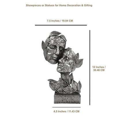 Silver Leaf Couple Faces Statue Showpiece Idol for Gifting & Home Table Decoration Vastu Lucky, 12.5 Inches Height - ALiLA