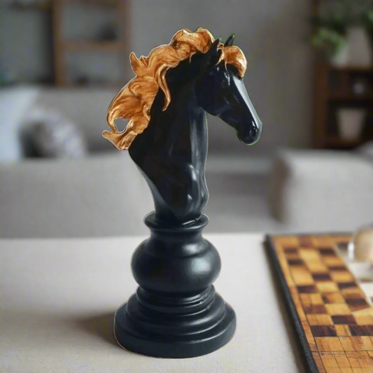 Exclusive Chess Horse Showpiece Polyresin Home Decoration Statue & Gifting item, 8 Inches Black