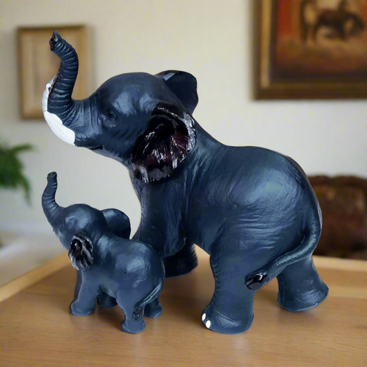 Statue ALiLA ALiLa Black Elephant with Kid Statue Showpiece Idol for Gifting & Home Table Office Desk Decoration Figurines, White Marble, 8 Inches Height, Set of 2 Statue