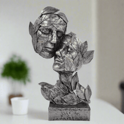 Silver Leaf Couple Faces Statue Showpiece Idol for Gifting & Home Table Decoration Vastu Lucky, 12.5 Inches Height - ALiLA