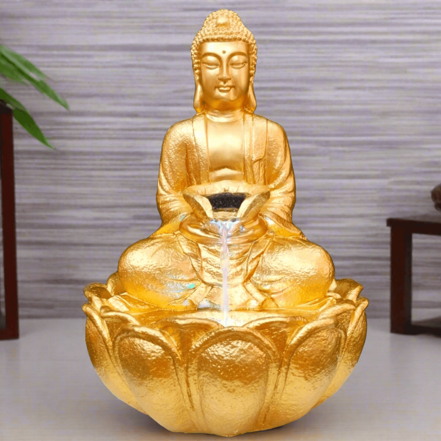 Water Fountain ALiLA ALiLa Kamal Buddha Waterfall Fountain with LED for Home, Living Room, Office table, Balcony, Garden & Lawn decoration & Gifting item Water Fountain